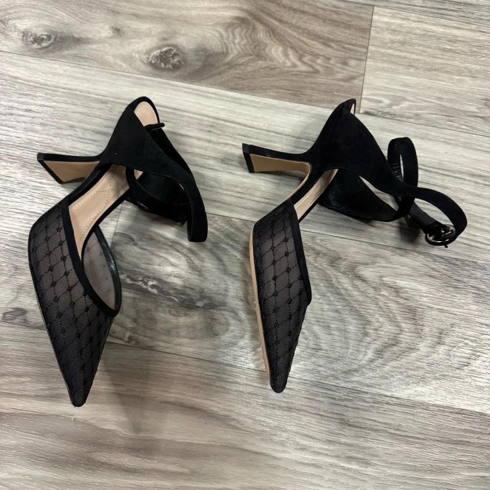 Nicholas Kirkwood Lexi Strap Pump Fishnet Mesh & Suede Black Size 38
